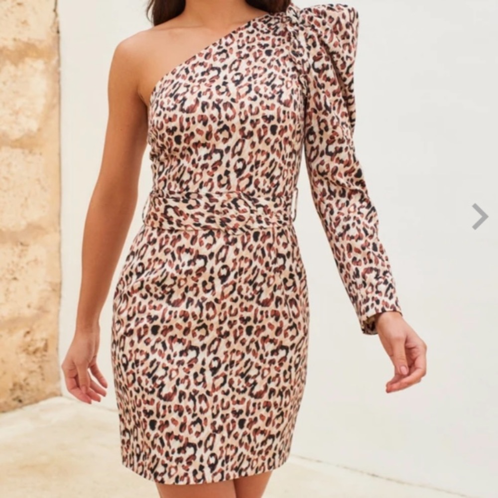 Lavish Alice size 4 leopard cold shoulder puff sleeve dress